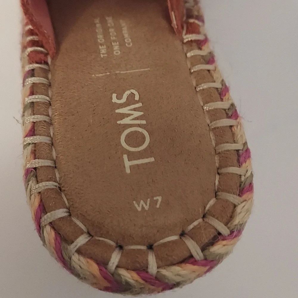 Toms Wedge Sandal Espadrille Monica Orange Suede Size 7